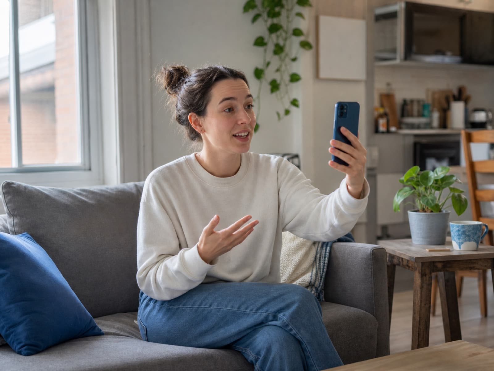 A creator casually recording with a phone at home